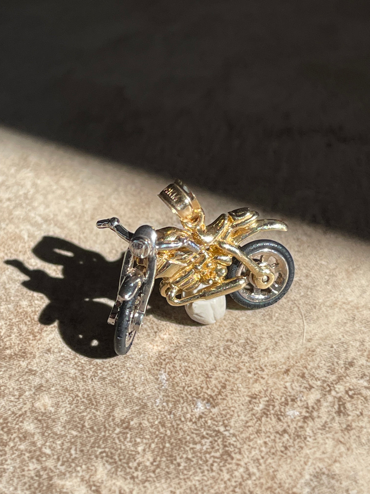 Articulated Two-Tone Gold Motorcycle Charm