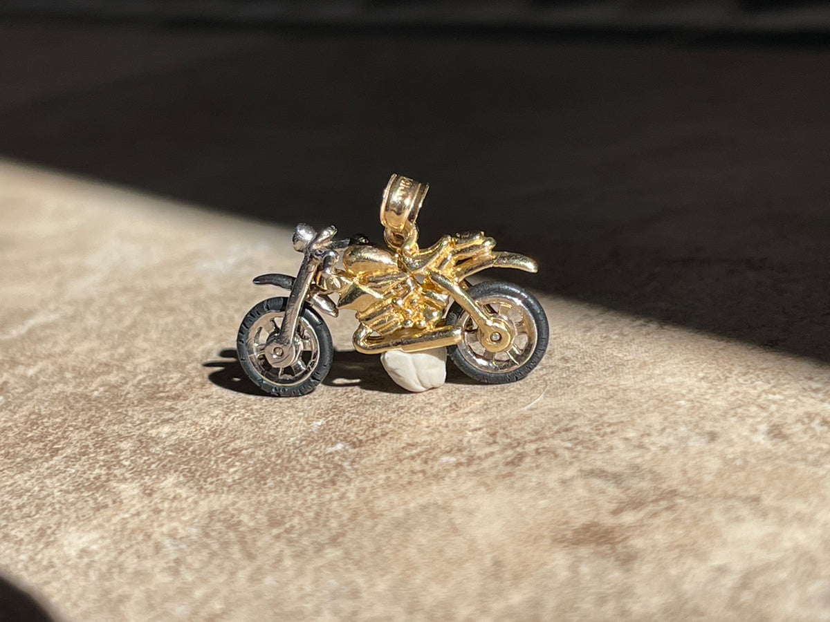 Articulated Two-Tone Gold Motorcycle Charm