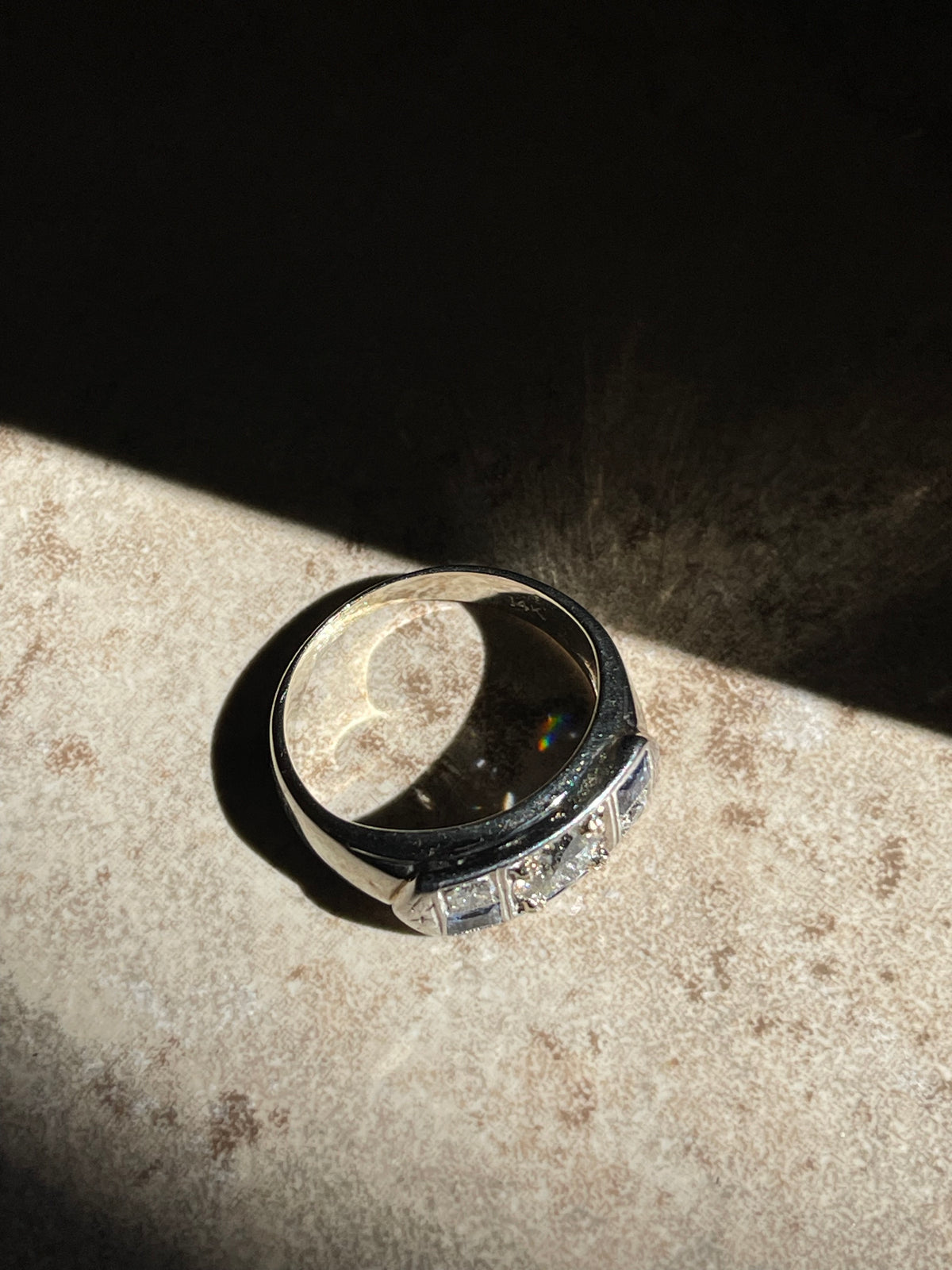 Art Deco Old European Cut Diamond & Sapphire Ring