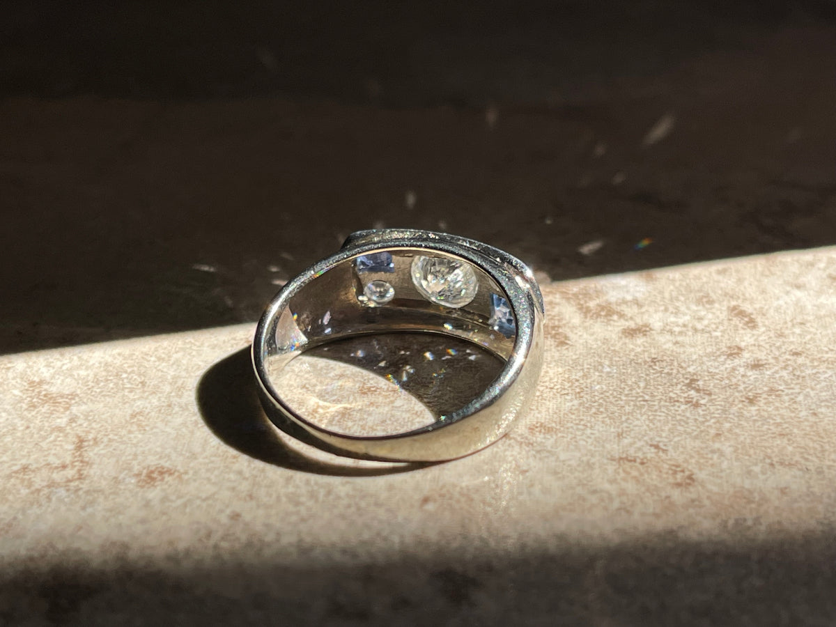 Art Deco Old European Cut Diamond & Sapphire Ring