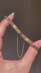 Art Deco Old European Cut Diamond and Sapphire Bracelet